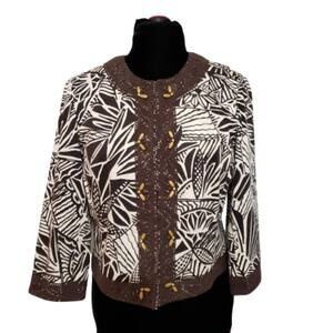 Maggy London Brown and White Stretch Career 3/4 Sleeve Blazer Jacket 12